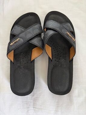 Coach Black Cross-Strap Slide Sandals